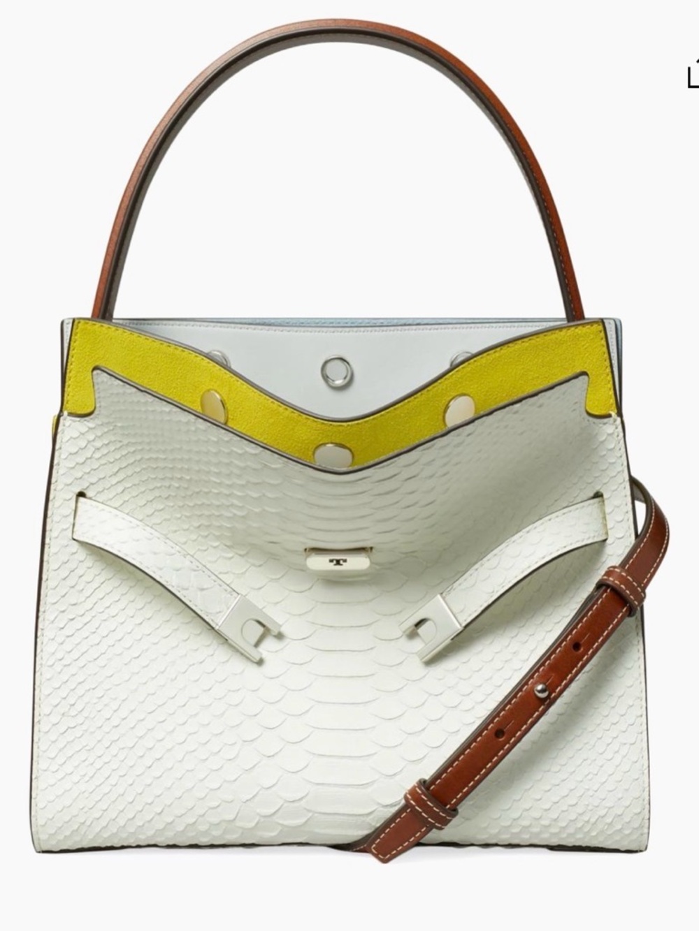 NWT Tory Burch White Lee Radziwill Python-Embossed Satchel Discontinued